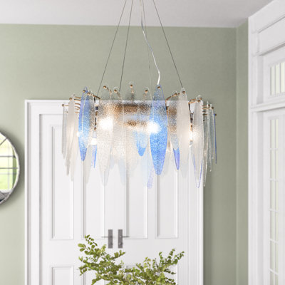8-light Dimmable Blue-white Crystal Glass Chandelier