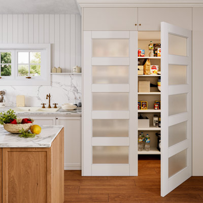 Porte standard double en bois massif givré blanc 5 pièces