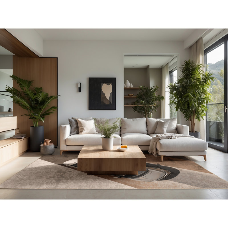Soft Plush Eckman Family Minivan Modern Area Rug in Gray – Beige Binding, 7x10