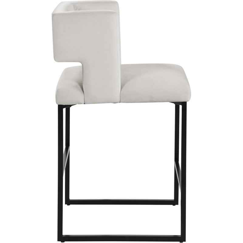 Caleb 26" Counter Stool, Matte Black, Cream Velvet