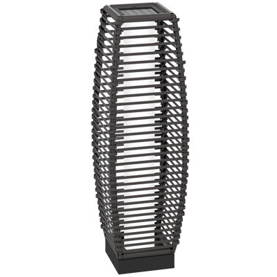Solar Rattan Floor Lamp, Waterproof Outdoor Garden Pathway Light With Auto On/Off LED For Porch, Yard, Lawn, Courtyard, Deck, Gray