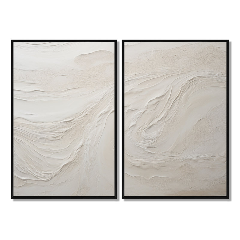 Clate - Beige Printed Wall Art 2-Pieces, Floater Framed Print without Mat, Black, 36" H x 48" W