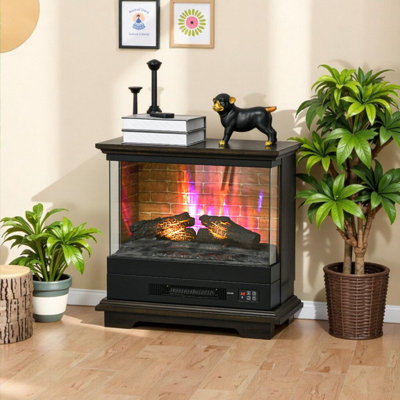Foyer électrique sur pied 26 po avec télécommande et minuterie Poêle en métal à effet de flamme réaliste pour la maison