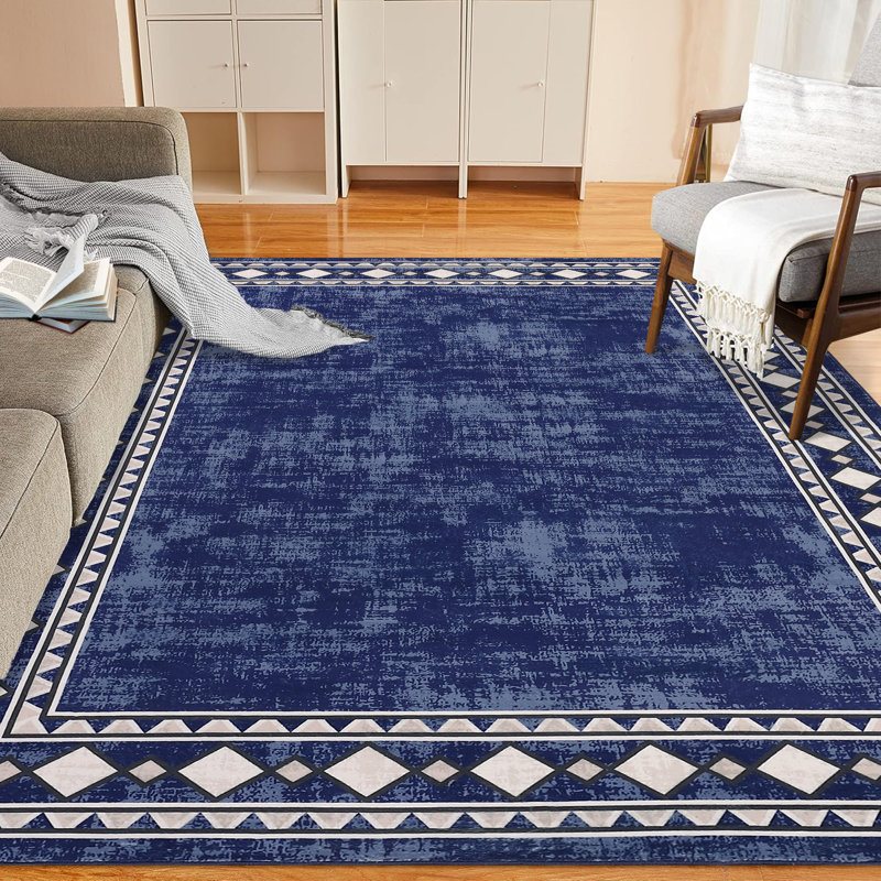 Tapis à bordure chic et lavable pour la salle à manger, Rectangle 9 pi x 12 pi