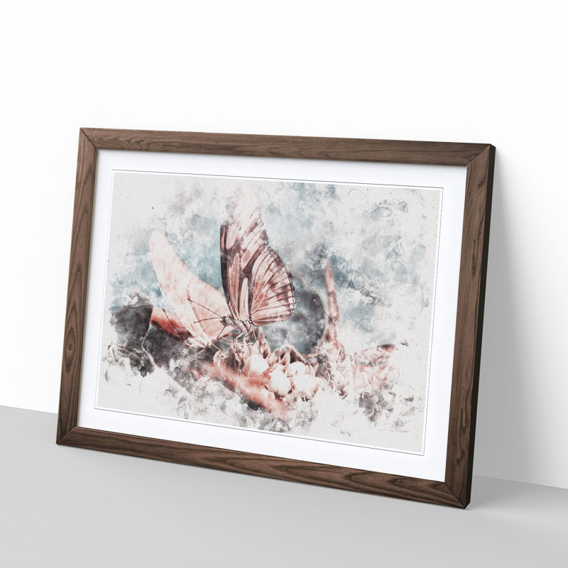 Pink Butterflies - Framed Print, 33cm H x 45cm W x 2cm D, Walnut Framed