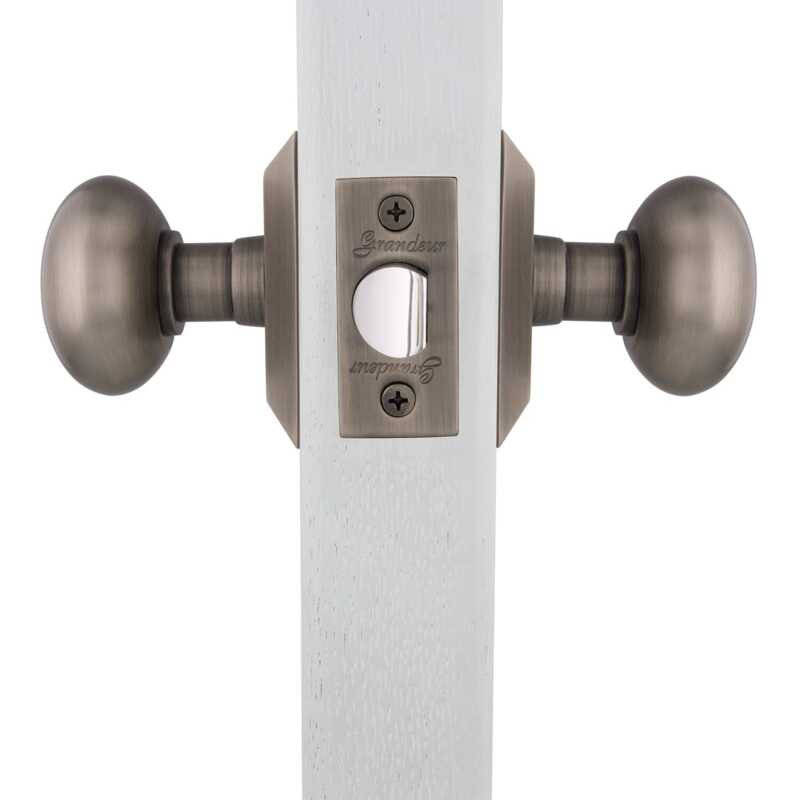 Grandeur Fifth Avenue Square Rosette Passage (Hall & Closet) with Fifth Avenue Knob, Antique Pewter, 2.75"