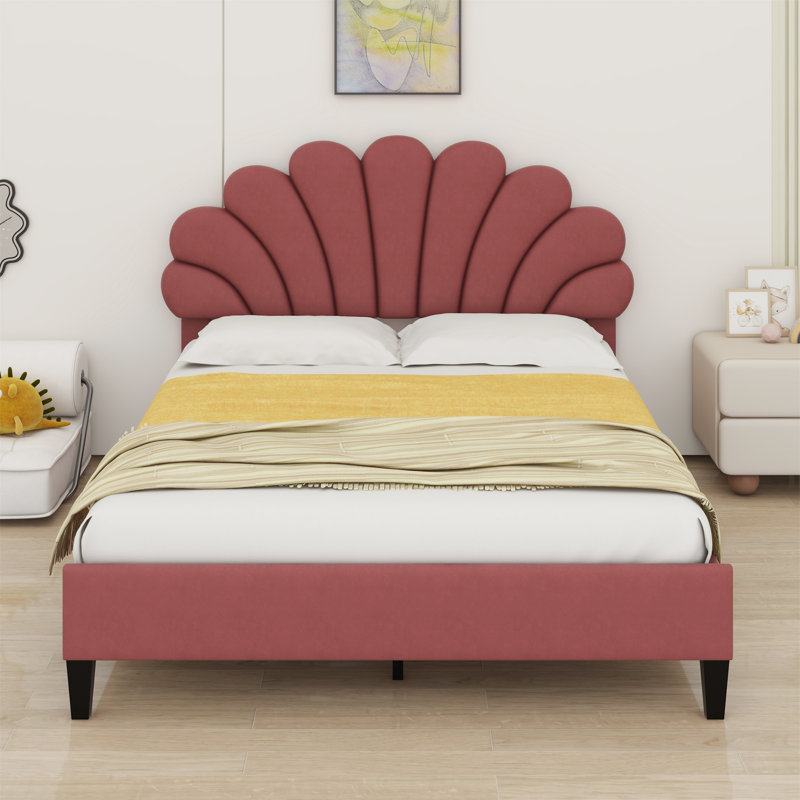 Lit plateforme tapissier avec tête de lit à motif floral
