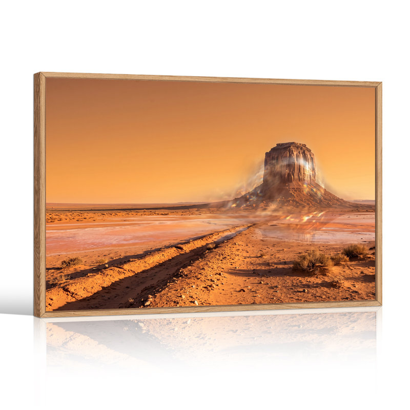 Art mural sur toile Mesa rouille dans le désert aride avec traces de pneus, 32"H x 48"W