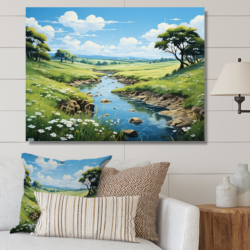 «Countryside River Reflections II», art mural sur toile, H 24 po x l 32 po x P 1 po, Toile tendue