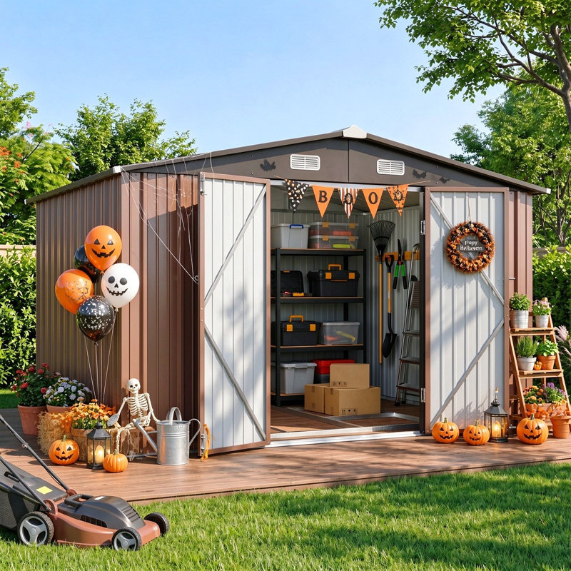 10 ft. W x 8 ft. D Metal Storage Shed with Metal Base Frame Kit