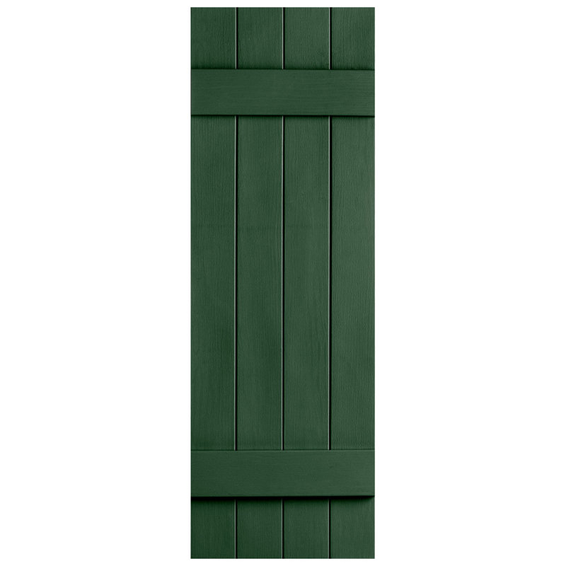Paire de volets en vinyle fermés à quatre planches et lattes, 31 po, Vert