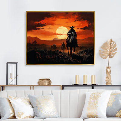 «Western Sunset Riders Pointillism Art II», reproduction d'art sur toile