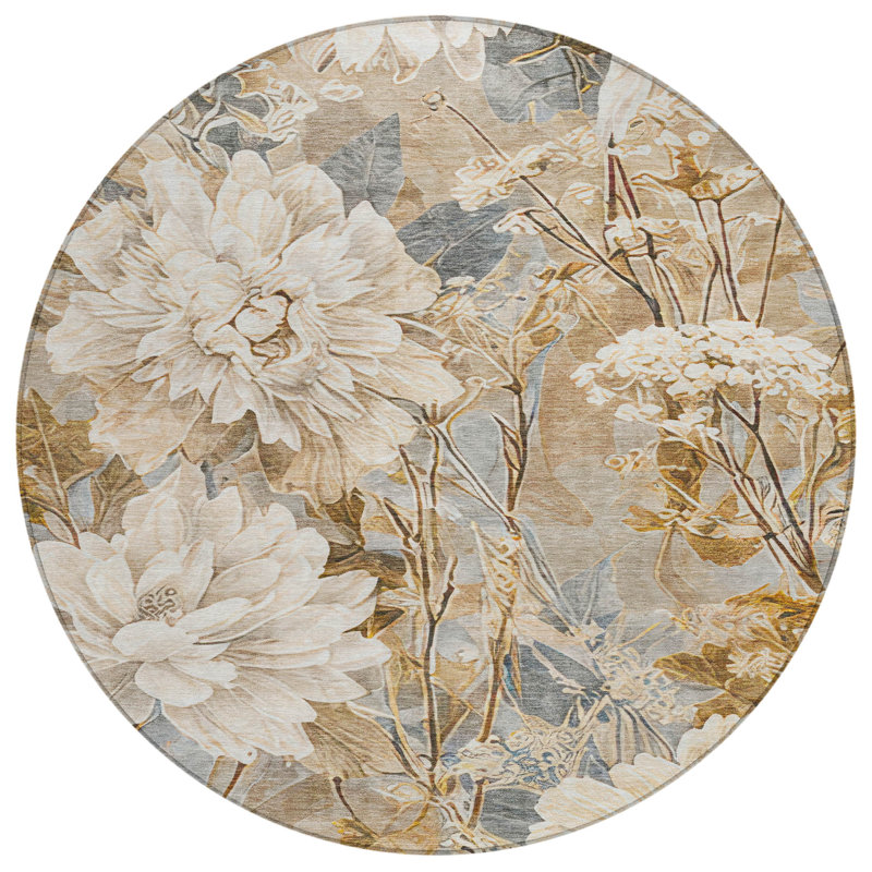 Machine Washable Indoor/Outdoor Chantille ACN2932 Floral Rug, 8' Round