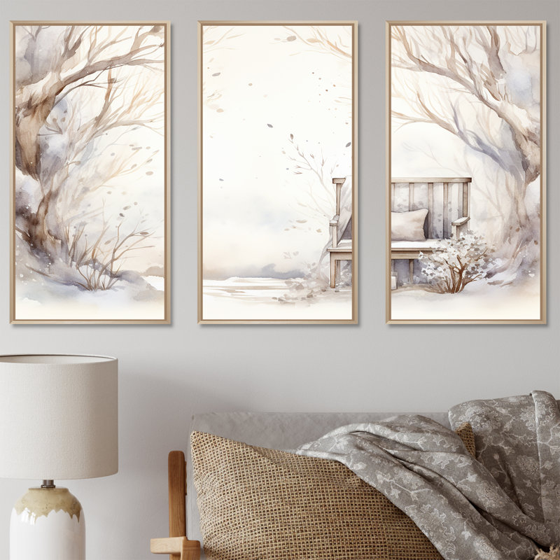 Cozy Winter Cottage Retreat IV - Art mural de ferme, Cadre flottant brun, H 28 po x l 36 po