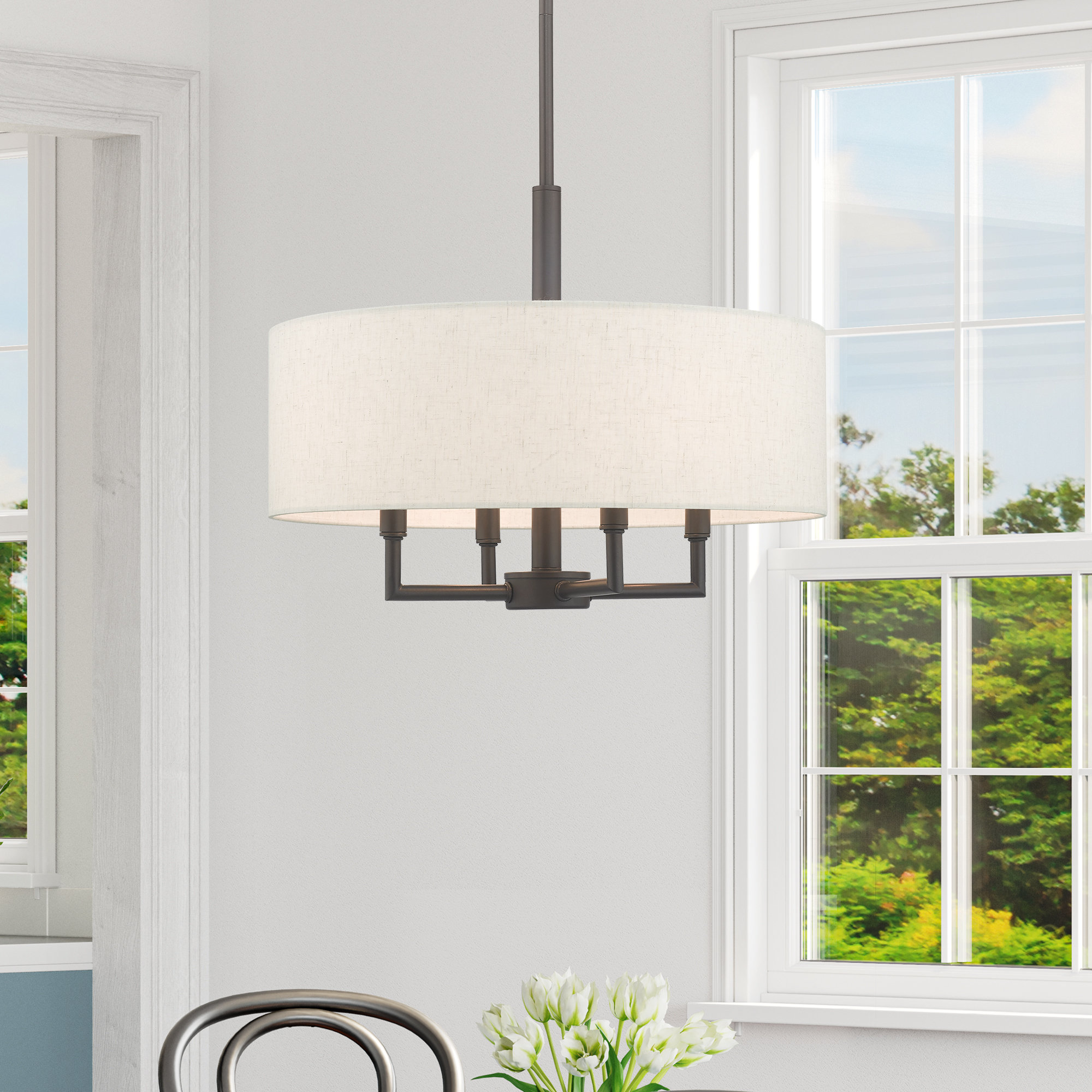 Flaire 4-Light Dimmable Shaded Drum Chandelier, English Bronze