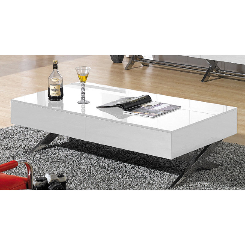 Danville Glass Top Coffee Table, White/Silver, White