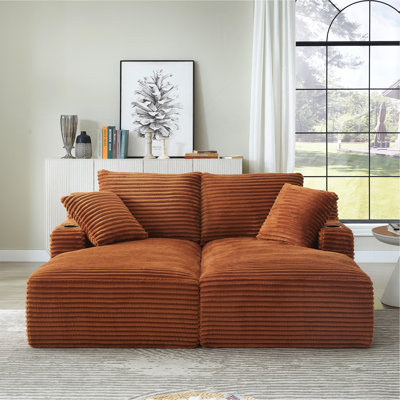 Méridienne double compressible avec porte-gobelets - aucun assemblage requis, causeuse moelleuse moderne pour lire dans la chambre à coucher