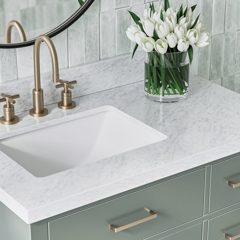 ARIEL HEPBURN 37 IN RIGHT OFFSET RECTANGULAR SINK VANITY 1,5 IN, Rectangular, Left, Vintage Green