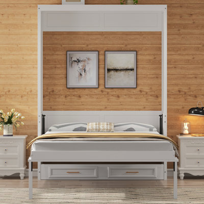 Full Size Murphy Bed With 2 Drawers, Beige