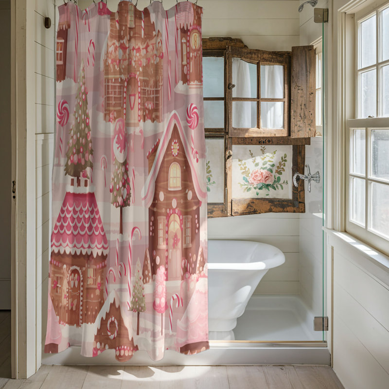 Rideau de douche Pink Christmas - Premium 109, H 74 po x l 71 po, Christmas House