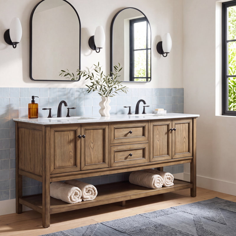 Bonsai 72'' Double Bathroom Vanity with Marble Top, Driftwood