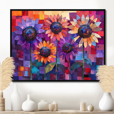 Tournesols géométriques Doletha classés dans des teintes de crépuscule mauve I - Tournesols, art mural