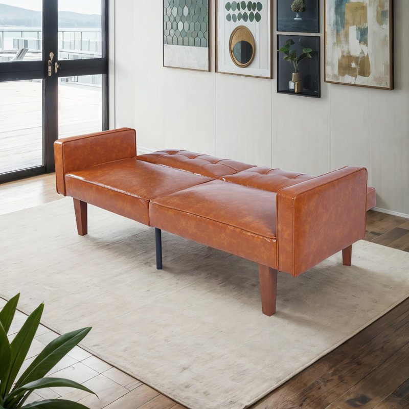Canapé-lit futon convertible avec pieds en bois, Brun