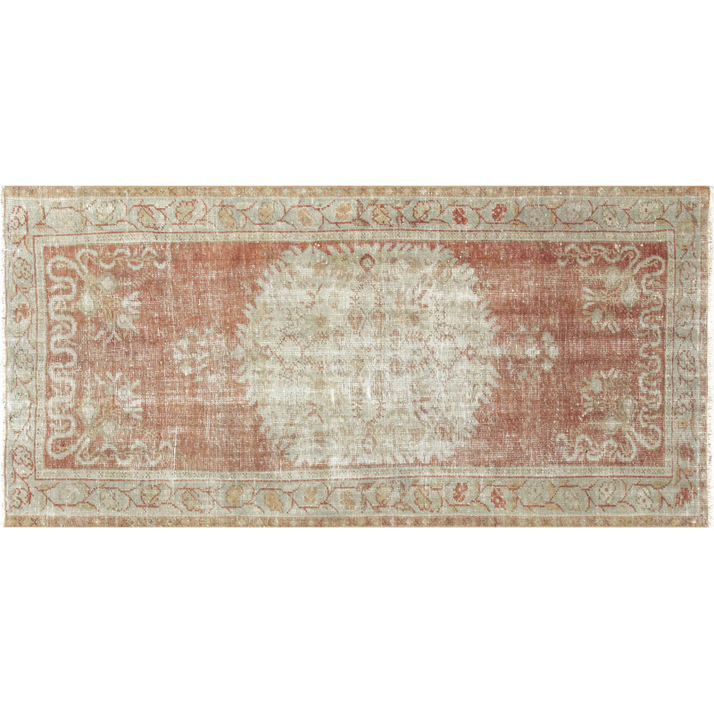 One-of-a-Kind Hand-Knotted 1960s 3'1" x 6'3" Runner Wool Area Rug in Red/Gray
