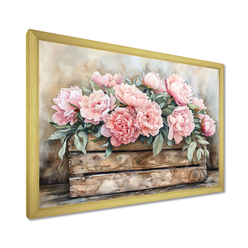 Jacarri Farmhouse Chic Bouquet I - pivoines, impressions sur toile, Reproduction encadrée d'une seule photo, Doré
