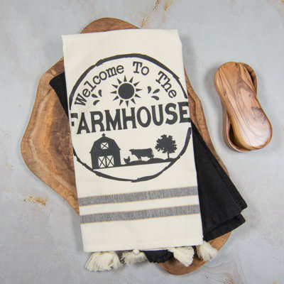 Ensemble de deux serviettes à pampilles noires Farmhouse
