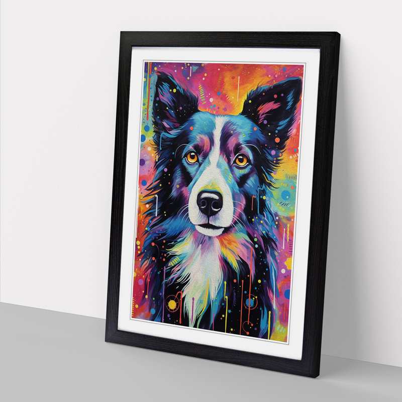 Border Collie Tachisme - Framed Print, Black Framed, 64cm H x 46cm W x 2cm D
