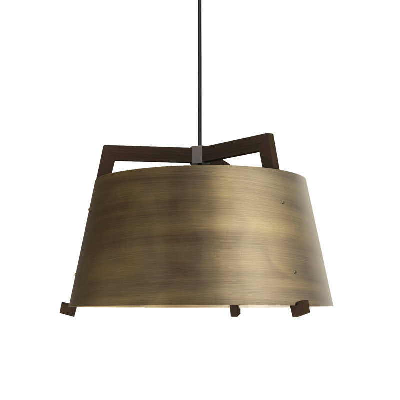 Ignis Pendant, 11.5" H x 17" W, Dark Stained Walnut/Distressed Brass, 3500K LED w/ Diffuser - Rigid