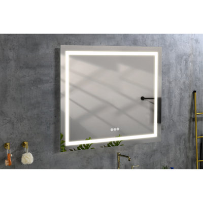 Miroir de salle de bain 36 po x 36 po avec éclairage avant et arrière, brouillard, intensité variable, 3 couleurs, fonction mémoire pour le maquillage, les soins de la peau, le rasage et les vêtements