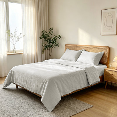 100% Flax Linen Solid Duvet Cover Set with Pillow Shams