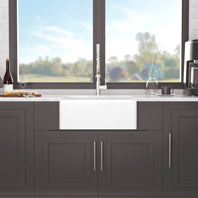 Évier de cuisine 28 blanc 28 po - Cuvette simple en céramique avec évier de cuisine et grille inférieure 28 po