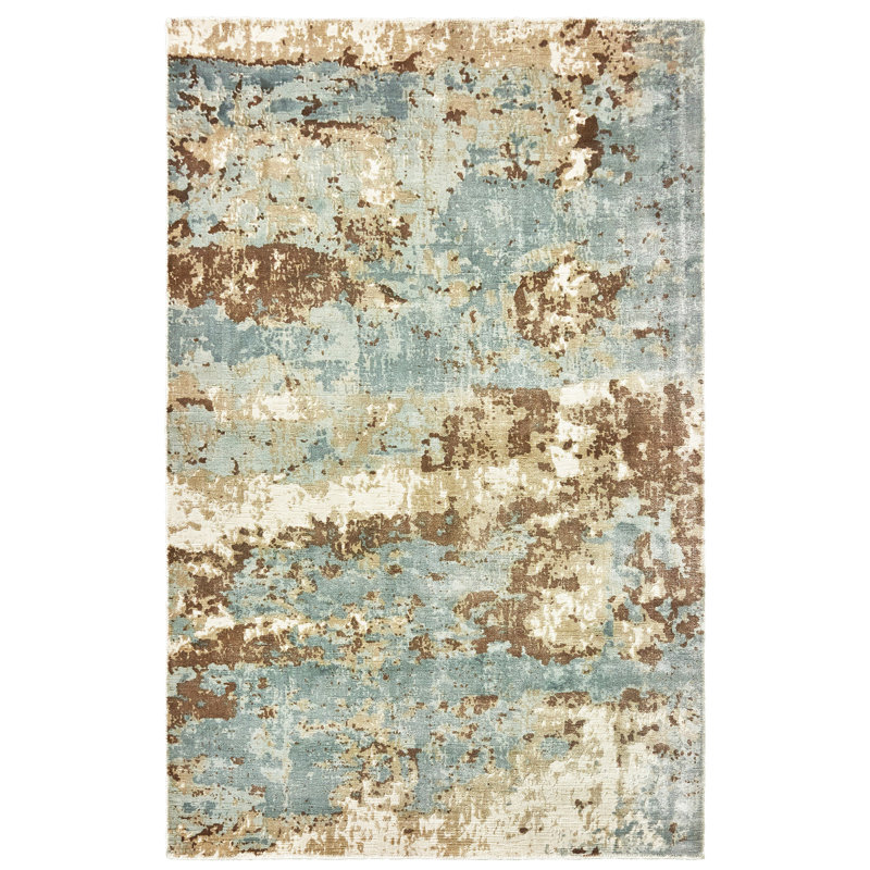 Tapis bleu/brun noué la à la main abstract Kirkpatrick, Rectangle 8 pi x 10 pi