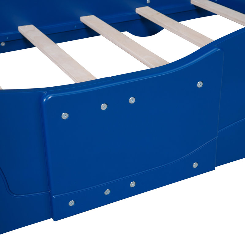 Race Car-Shaped Platform Bed with Wheels, Blue, Twin