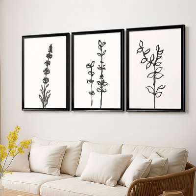 Encre botanique croquis VII - Toile tendue avec châssis encadré - 3 pièces