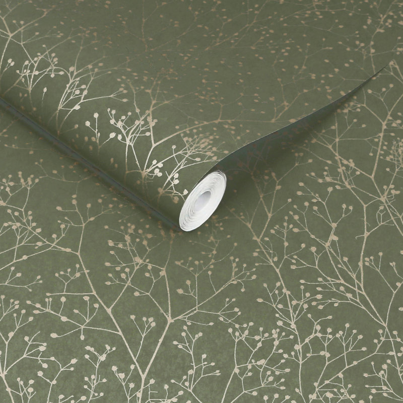 Clarissa Hulse Gypsophila Vanilla & Pewter Wallpaper, Green
