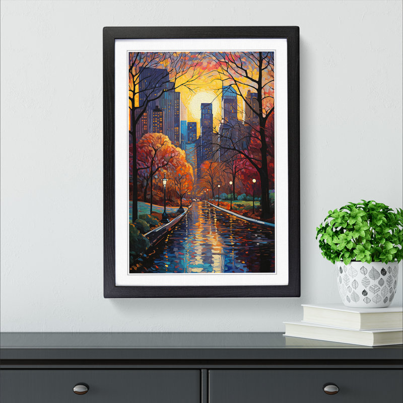 Central Park Modern - Single Picture Frame Print on Wood, Black Framed, 34cm H x 25cm W x 2cm D