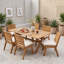 Ensemble de salle à manger d'extérieur 7 pièces en bois d'acacia avec table extensible et 6 chaises rembourrées