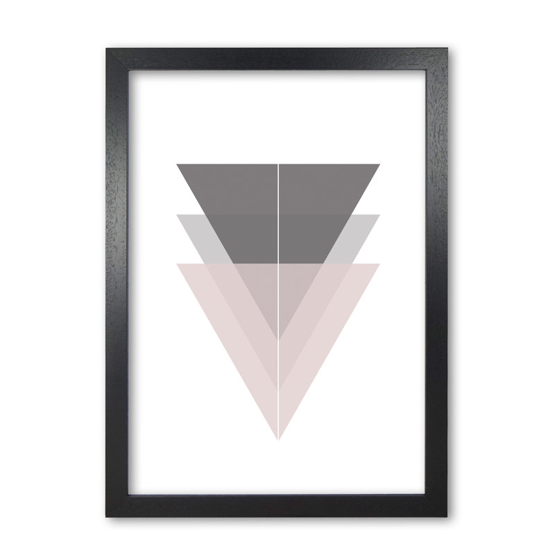 Black, Grey And Pink Abstract Triangles - Print, 60 cm H x 42 cm W x 5 cm D, Black Grain Frame