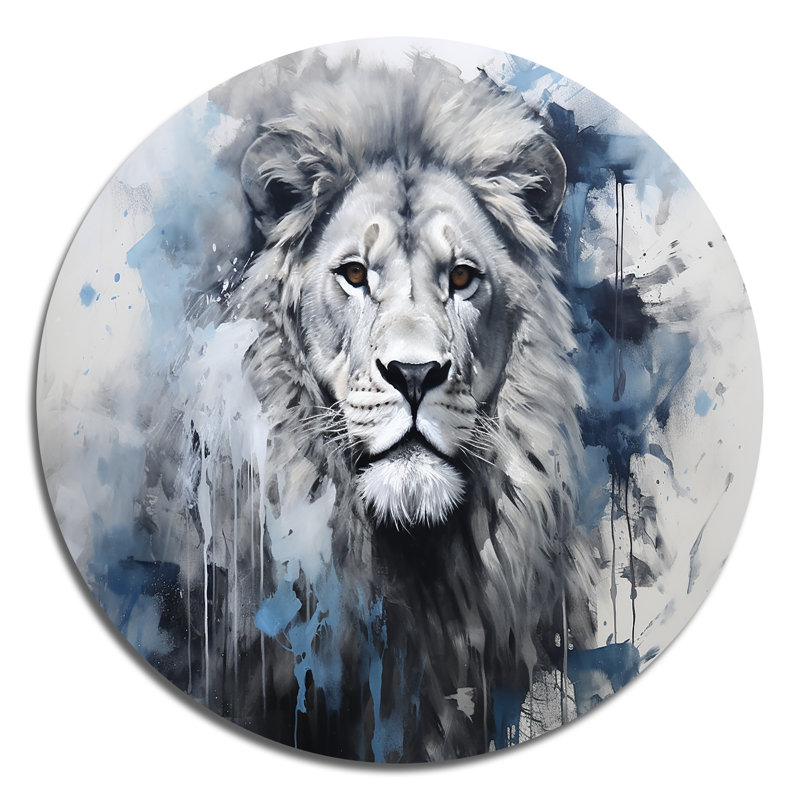 Art mural rond en métal gris et bleu Savannah, H 23 po x l 23 po