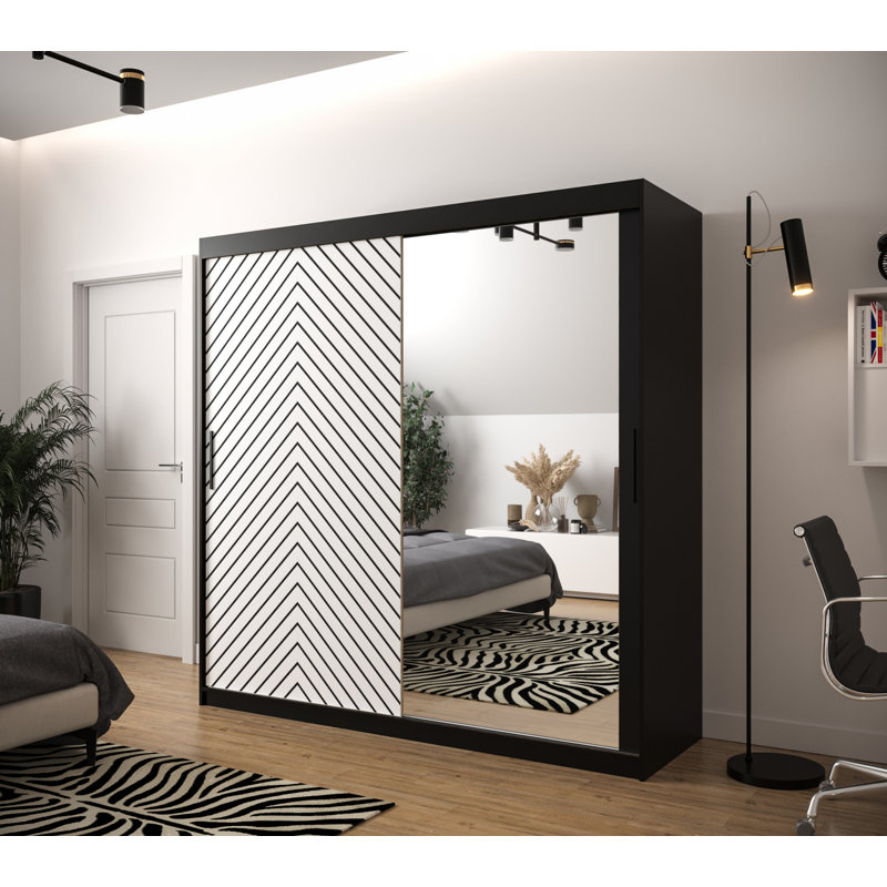 Aroldo 2 Door Manufactured Wood Wardrobe, 200cm H x 200cm W x 62cm D, White/Black