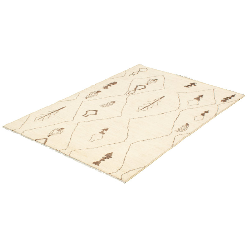 Tapis unique en laine noué à la main 5 pi x 7 pi 7 po crème Marrakech Fjodor
