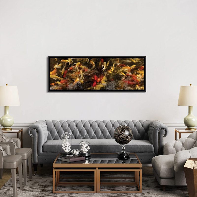 « coloré koi fish vi », reproduction de photo sur toile, H 20 po x l 60 po x P 1,5 po, Toile avec cadre noir