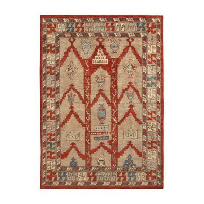Rug & Kilim 's Tribal Style Rug In Red And Beige-brown All Over Geometric Pattern In Brown,blue,red