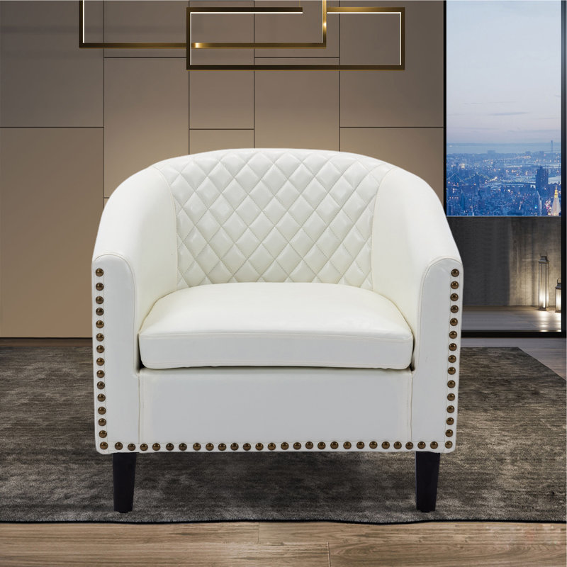 Fauteuil demi-tonneau en cuir Vegan, Similicuir blanc