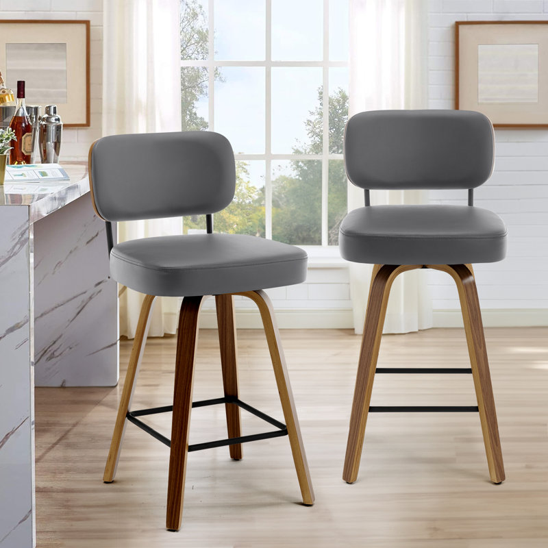 Tabouret de bar et de comptoir pivotant Kahana, Brun, Gris, Tabouret de comptoir (siège d'une hauteur de 26 p