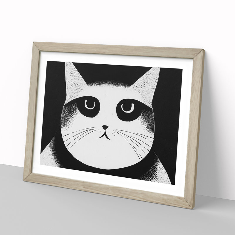 Cat Illustration Vol.4 Abstract - Framed Print, 34cm H x 46cm W x 2cm D, Oak